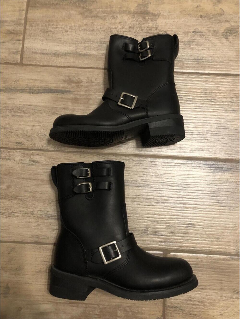 Womens Buckle Engineer Riding Motorcycle Leather Black Harness Boots Size 9.5